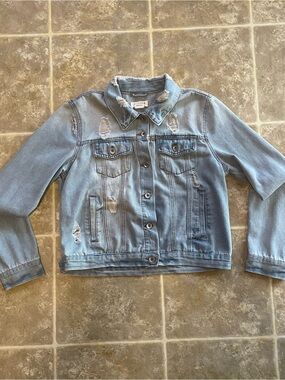 Ci Sono Light Blue Distressed Denim Jacket